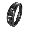 Lion Head Leather Bracelet – Braided Cowhide & Steel