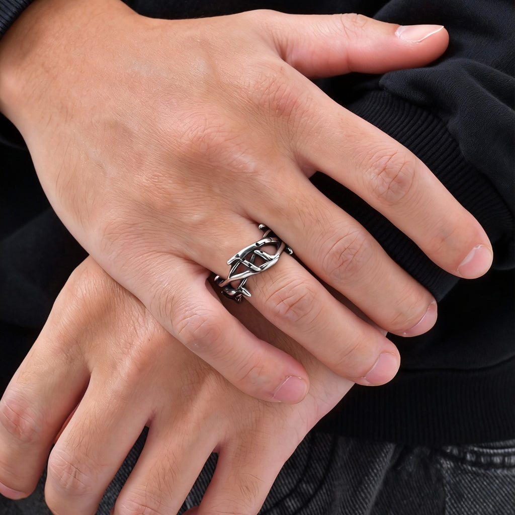 Thorn Band Ring — Antiqued Stainless Steel