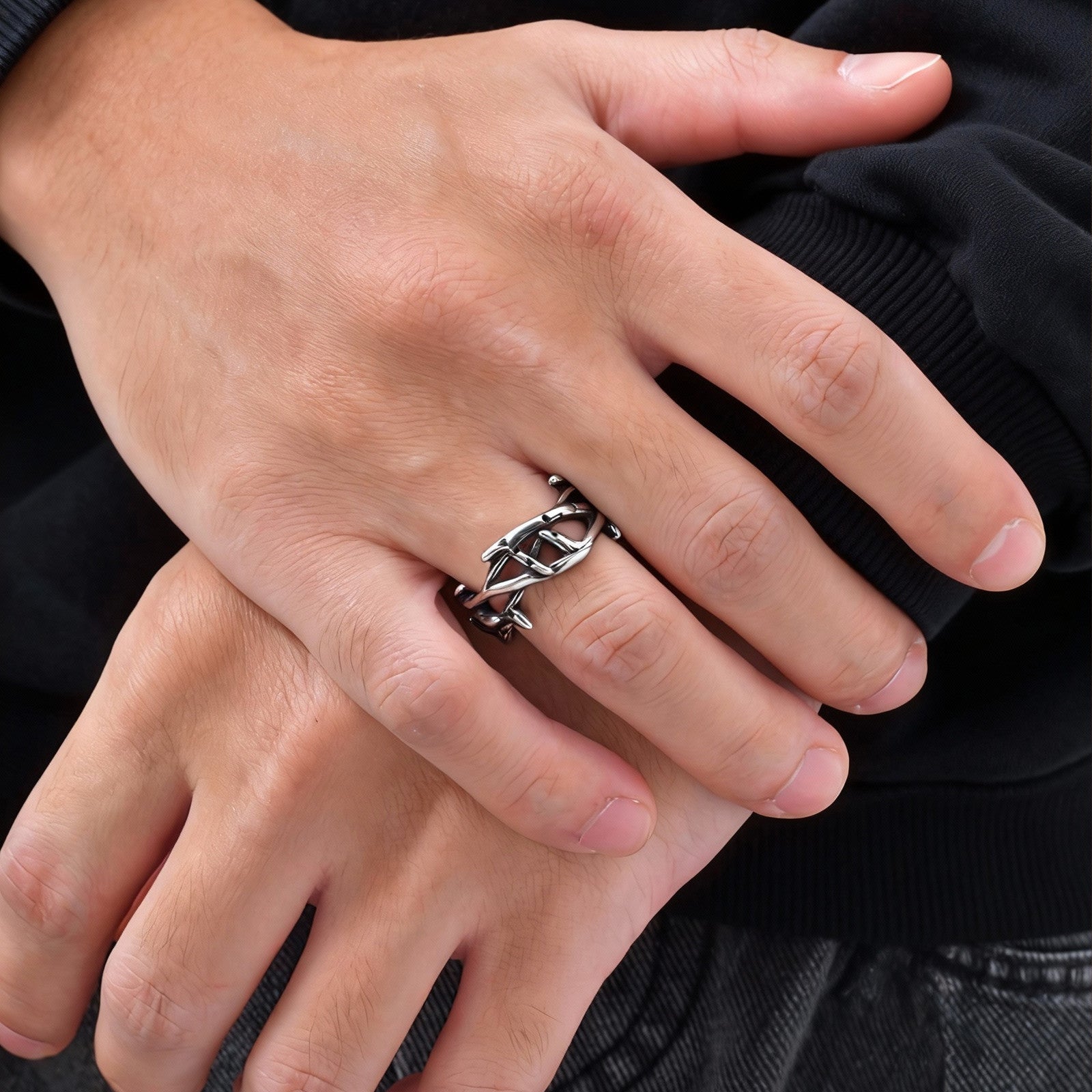 Thorn Band Ring — Antiqued Stainless Steel