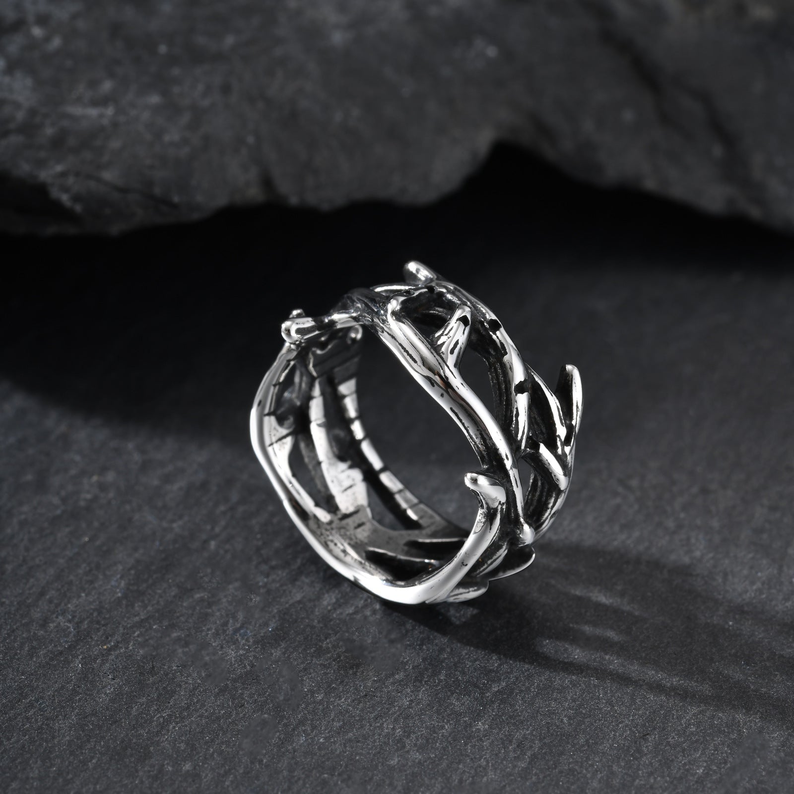 Thorn Band Ring — Antiqued Stainless Steel