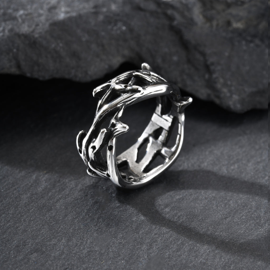 Thorn Band Ring — Antiqued Stainless Steel