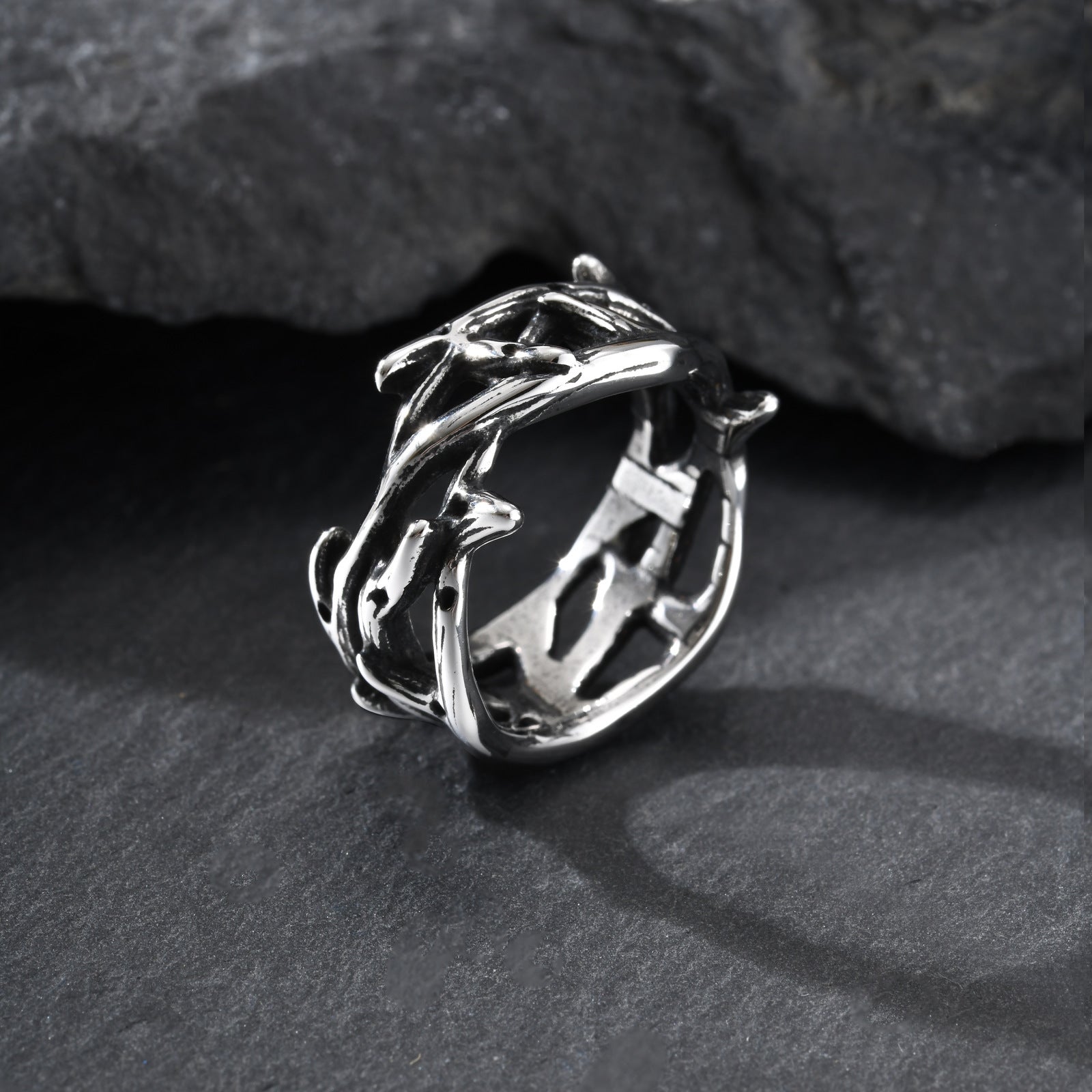 Thorn Band Ring — Antiqued Stainless Steel