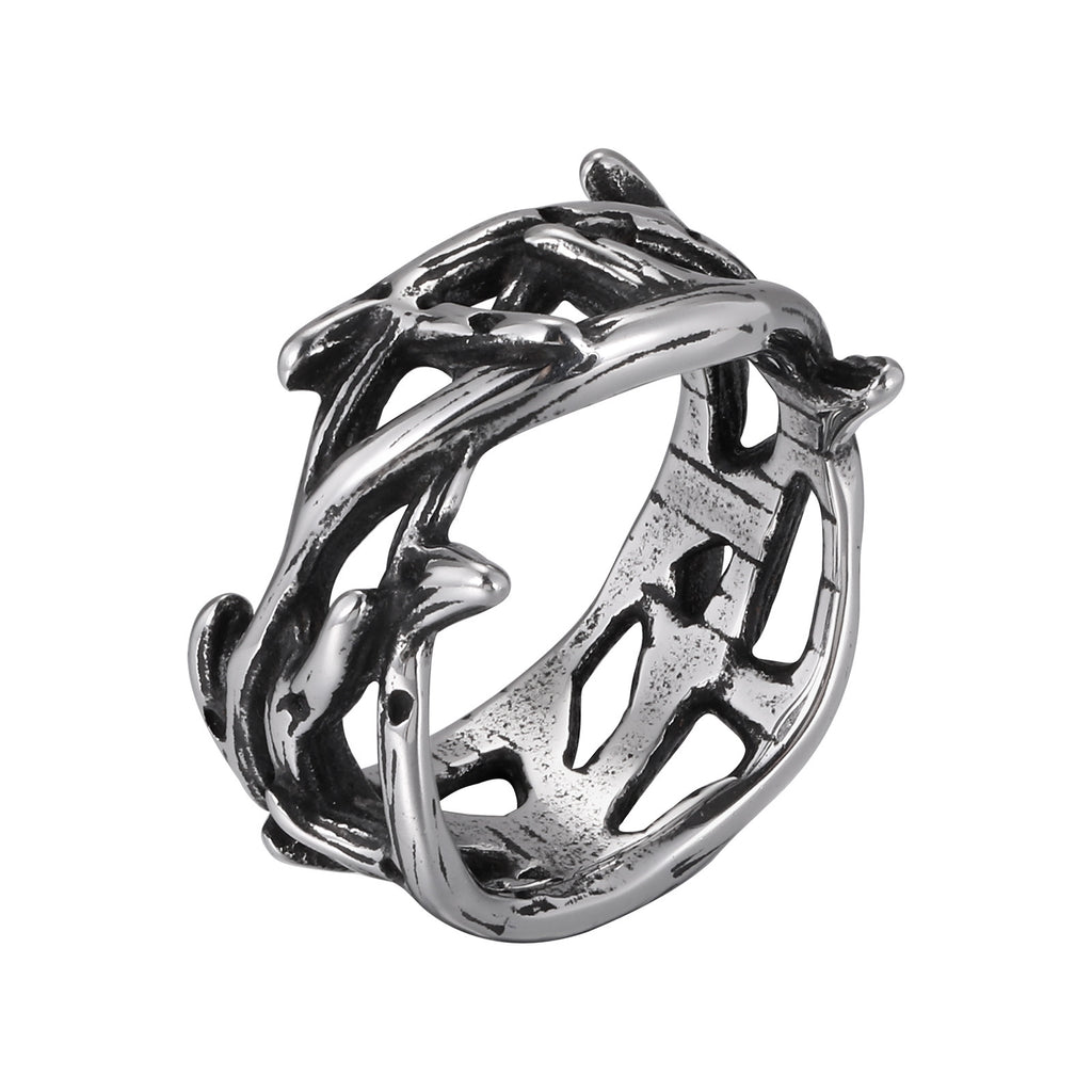 Thorn Band Ring — Antiqued Stainless Steel