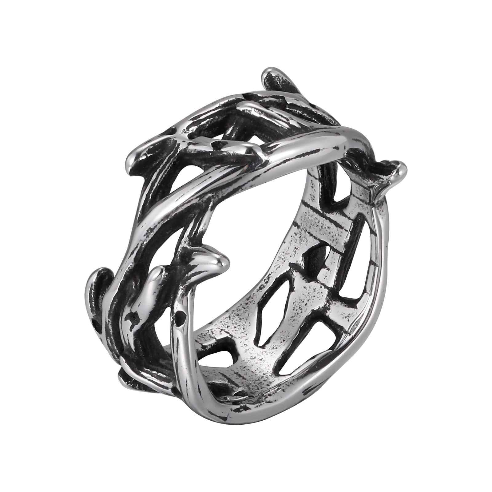 Thorn Band Ring — Antiqued Stainless Steel