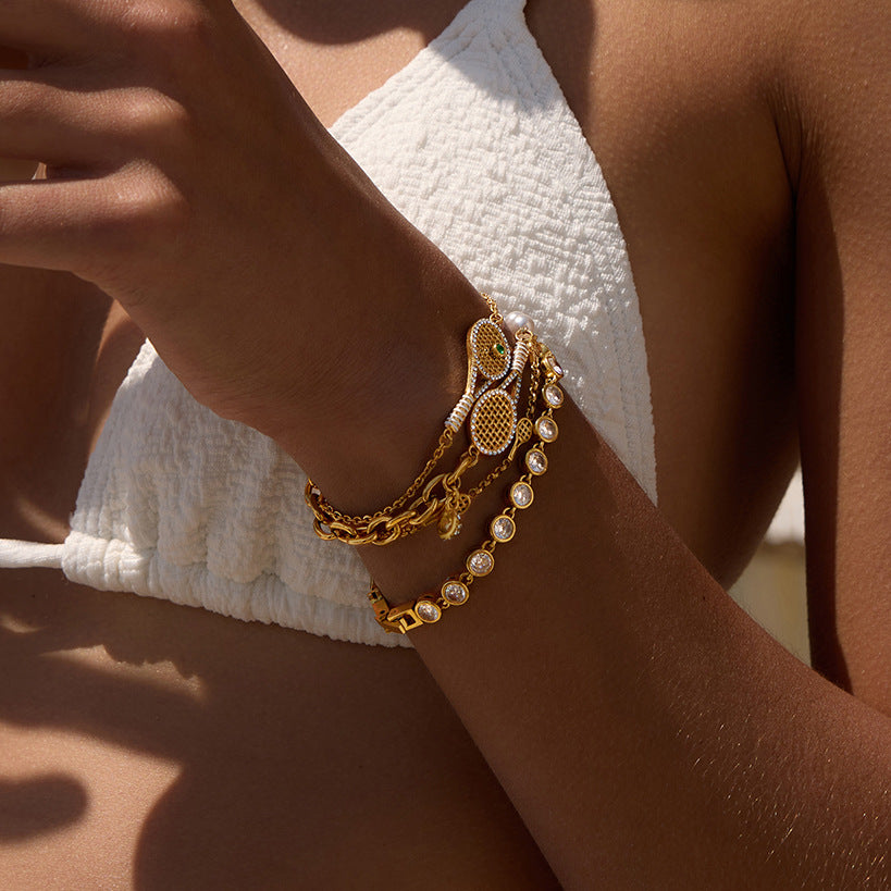 Gold Geometric Bracelet – Zircon Accents