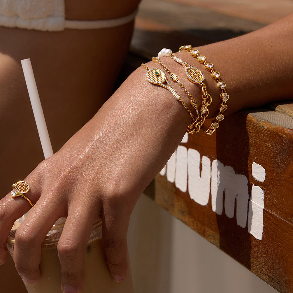 Gold Geometric Bracelet – Zircon Accents