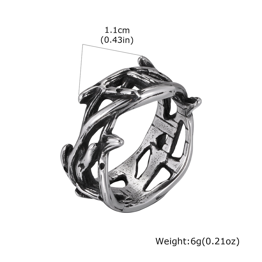 Thorn Band Ring — Antiqued Stainless Steel
