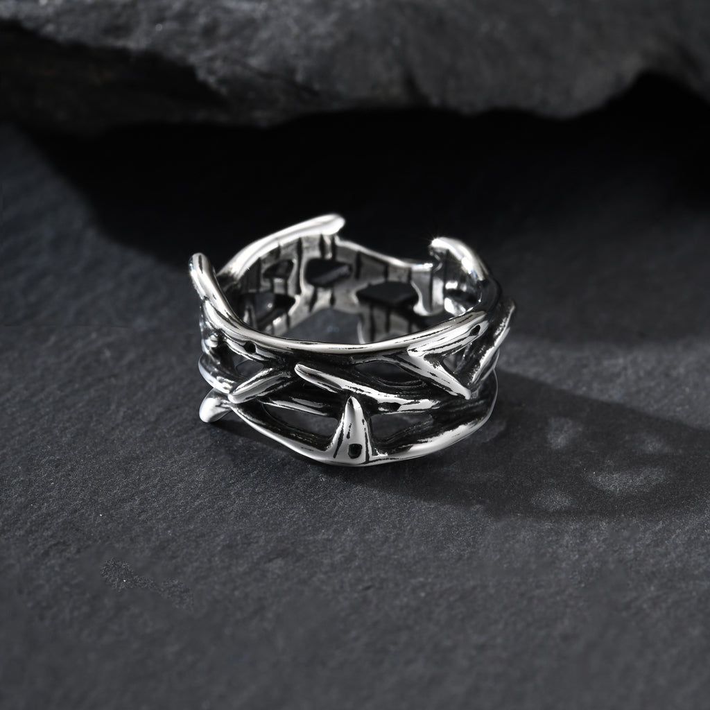 Thorn Band Ring — Antiqued Stainless Steel