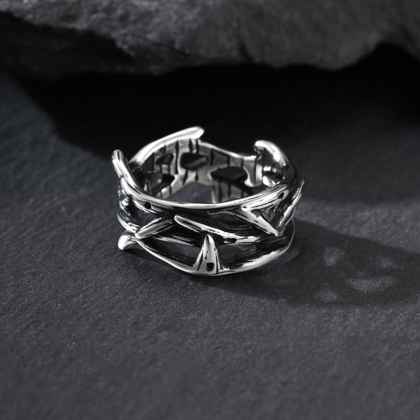 Thorn Band Ring — Antiqued Stainless Steel